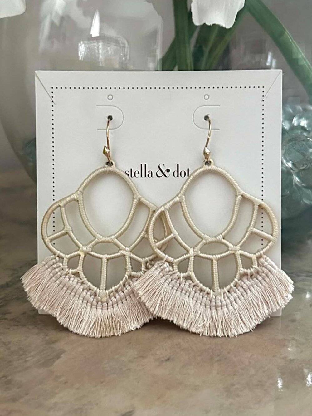 Stella & Dot Summer Statement Chandelier Earrings in Beige
